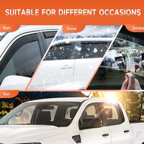in-Channel Rain Guards Compatible with Ford Ranger SuperCrew 2019 2020 2021 2022 2023, Durable Side Windows Rain Guard, 2019-2023 Ranger Wind Deflectors Black 4Pcs - size: 2019-2023 Ford Ranger SuperCrew (In-Channel)