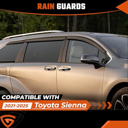 Rain Guards Compatible with Toyota Sienna 2021 2022 2023 2024 2025 2026, Tape-On Extra Durable Side Window Visor Deflectors 2021-2026 Sienna Rain Guard Black 6 PCS - size: Fit for Toyota Sienna 2021-2026