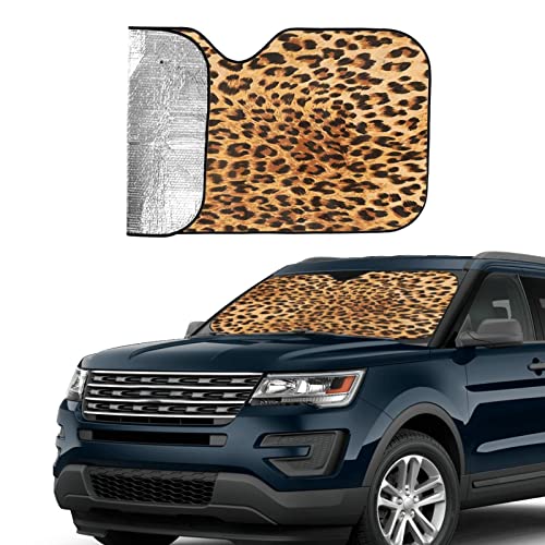 Windshield Sun Shade Cheetah Leopard Print Foldable Car Front Sunshade for Most Sedans SUV Truck Auto Sun Blocker Visor Blocks UV Rays Keeps Your Vehicle Cool-55 x 29.9 Inch - color: Leopard Print