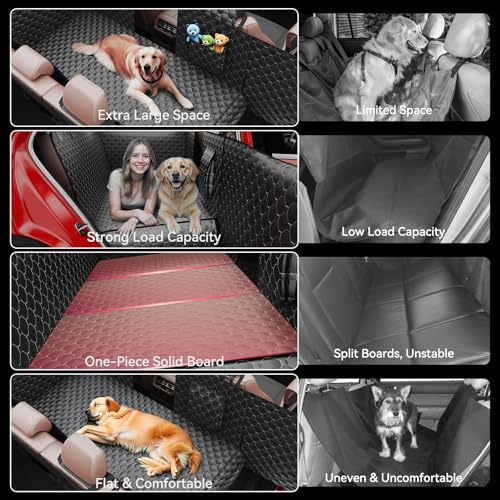 DIAMOOKY Dog Car Seat Cover for Back Seat, Waterproof Back Seat Extender for Dogs w/Door & Headrest Protector, Hard Bottom Pet Bed Hammock Holds 420lbs, for Cars SUVs Small Trucks(Not for 3-row seats)