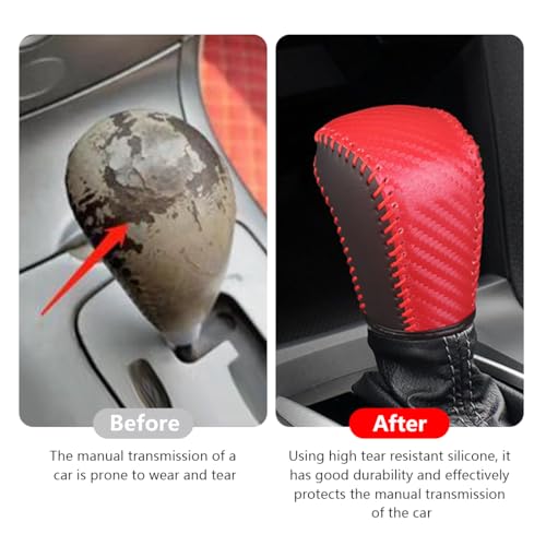 Bittwee Carbon Fiber Car Gear Shift Knob Cover, Leather Vehicle Stick Shifting Protector with Needle & Thread, Stylish Auto Shifter Knob Guard, Compatible with Inspire Crider Integra (Red) - color: Red
