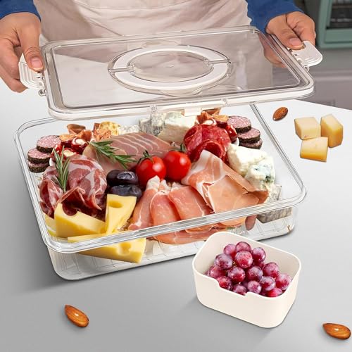 HRXFOZ Divided Serving Tray with Lid and Handle,8 Compartments Snacks Box,Snack Fruit and Veggie Tray,Portable Platter for Candy Fruits Nuts Snack Party Entertaining Picnic (1 PCS) - color: Serving Tray