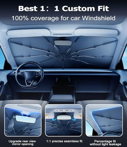 DMJN Umbrella Windshield Sun Shade for Toyota 4Runner (2017-2026), Car Sunshade for Front Windshield [Nano Ice-Crystal Coatings] UPF50+ Heat & UV Block, Protect Interior & Keep Cooler - size: For | Toyota 4runner (2017-2026)