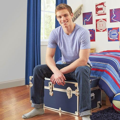 Rhino Trunk & Case Large Essential Trunk With Wheels 32”x18”x14”, 1000+ lbs Capacity - Many Colors. Strong, USA Made Summer Camp Footlocker, and Secure College Dorm Storage Chest - color: Slate