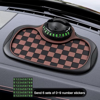 Multifunction Car Anti-Slip Dashboard Mat Sunglasses Holder Rotatable Anti Skid Car Dashboard Pad with Temporary Parking Number 4-in-1 Automobile Dashboard Accessories for Men