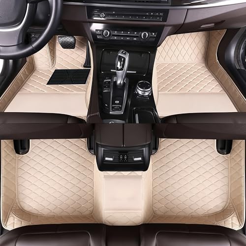 Custom Personalized Floor Mats for Cars，Luxury Full Coverage All Car Floor Mats，Anti-Slip Leather Car Mat Set ，Custom Floor Mats for 99% of Cars, Trucks & SUVs. (Beige) - color: Beige