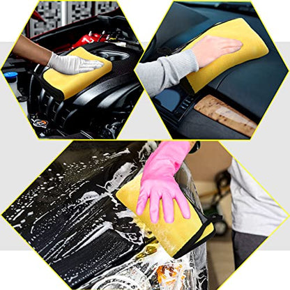 Tallew 12 Pcs Microfiber Towels for Cars, 800 GSM Plush Drying Cleaning Cloth Bulk, 16 x 16 Inch Thick Absorbent Wash Detailing Towels for Car Polishing, House, Kitchen Cleaning(Yellow and Gray) - color: Yellow and Gray
