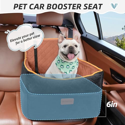 HEGGCOOE Small Dog Car Seat, Memory Foam Dog Booster Seats with Thick Cushion for Medium Dogs Under 35lbs, Detachable Washable Pet Car Seat Travel Bed with Storage Pockets,2 Safety Belts - color: Black+brown