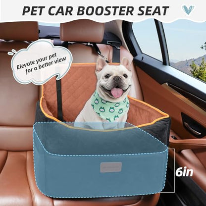 HEGGCOOE Small Dog Car Seat, Memory Foam Dog Booster Seats with Thick Cushion for Medium Dogs Under 35lbs, Detachable Washable Pet Car Seat Travel Bed with Storage Pockets,2 Safety Belts - color: Black+brown