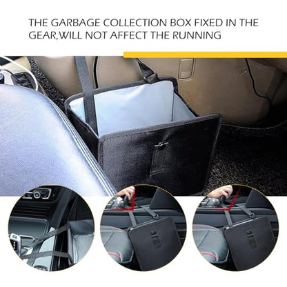 Foldable Car Trash Can, Hanging Car Storage Bag with Waterproof Liner, Open-Top Garbage Can, Car Interior Accessories for Sedan SUV Truck RV (Black)