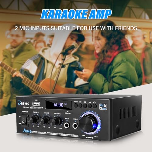 Daakro AK45 Stereo Audio Amplifier,300W Home 2 Channel Wireless Bluetooth 5.0 Power Amplifier System, Home Amplifiers FM Radio, USB, SD Card, with Remote Control Home Theater Audio Stereo System