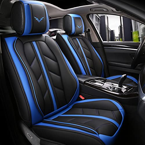 otoez Leather Car Seat Covers Full Set, Full Coverage Seat Covers for Cars, Waterproof Automotive Front & Back Seat Protector Universal Fit Most 5 Seats Car Sedan Truck SUV (Black & Blue) - color: Blue, size: Without Pillows