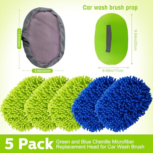 Layhit 5 Pcs Car Wash Mitt Set, Brush Not Included, Microfiber Mitt Cleaning Car Truck Washing Tools Kit RV Pickup Chenille Scratch Replacement (Royal Blue and Green) - color: Royal Blue and Green