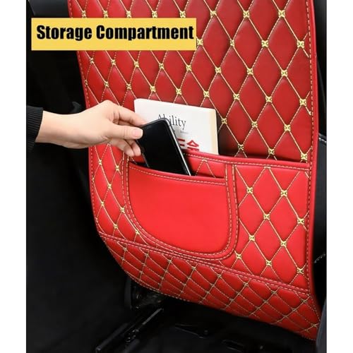 Car Seat Kick Mat Protectors for Volvo XC40 XC60 XC70 XC90 2007-2025, 2Pcs Universal Leather Seat Back Anti-Kick Pad, Anti-Scratch Resistant Waterproof for SUVs Minivans, C/Black - Red - color: C/Black - Red