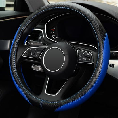 LABBYWAY Microfiber Leather Auto Car Steering Wheel Cover, Universal Fit 15 Inch Anti-Slip Wheel Protector, Blue - color: Fiber Blue