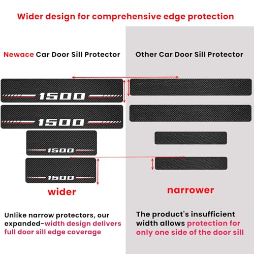Car Door Sill Protectors Compatible with Dodge RAM 1500 Accessories- 4Pcs Door Entry Guard Scuff Sill Protector Plate- Carbon Fiber Anti-Scratch Sticker- Upgraded Full Coverage - size: 1500