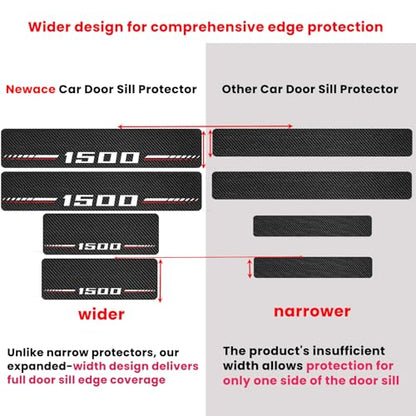 Car Door Sill Protectors Compatible with Dodge RAM 1500 Accessories- 4Pcs Door Entry Guard Scuff Sill Protector Plate- Carbon Fiber Anti-Scratch Sticker- Upgraded Full Coverage - size: 1500