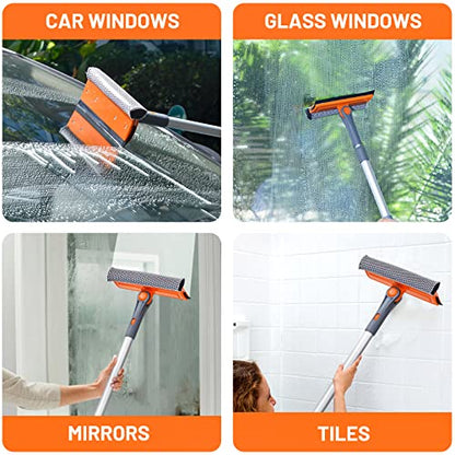 Eazer 2-in-1 Squeegee Cleaning Kit with Multiple Angles, Professional Window Cleaner Tool, Multi-Use Window Washing Kit with Extension Pole (15''-20'') for Shower/Windshield - size: Version: Old Model