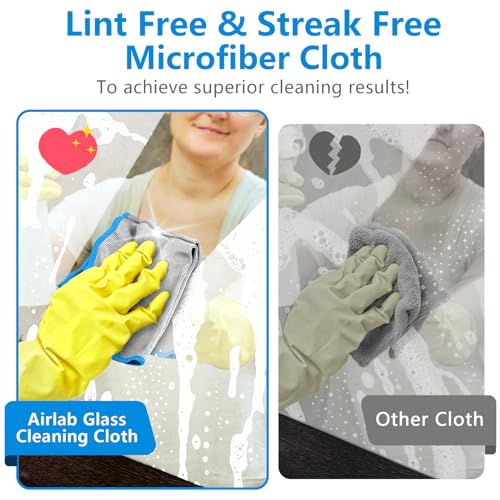 Airlab Glass Polishing Cloth Streak Free Miracle Microfiber Cleaning Cloth Lint Free Cleaning Rags for Glasses Kitchen Dish Mirrors Easy Clean, Pack of 6, 12" x 12", Sliver-Blue - color: Sliver-blue, Pack of 6