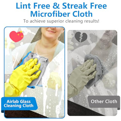 Airlab Glass Polishing Cloth Streak Free Miracle Microfiber Cleaning Cloth Lint Free Cleaning Rags for Glasses Kitchen Dish Mirrors Easy Clean, Pack of 6, 12" x 12", Sliver-Blue - color: Sliver-blue, Pack of 6