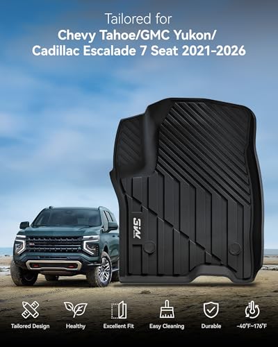 3W Floor Mats & Cargo Liner & Seat Back Mats for 2021-2026 (Only 7 Seats) Chevrolet Chevy Tahoe/GMC Yukon (Not Fit Yukon XL)/Cadillac Escalade (Not Fit Escalade ESV),All Weather Full Set Car Mats - size: Chevy Tahoe 7s 21-26 Full Set