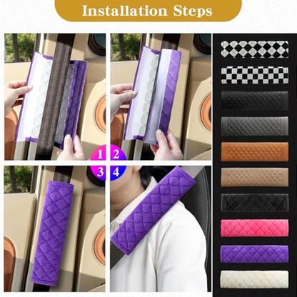 Yumikoo Plush Seat Belt Pads - Set of 2 Cozy & Soft Car Seat Belt Cushions for Comfortable Travel - Perfect for Road Trips and Airplane Rides (Purple) - color: purple