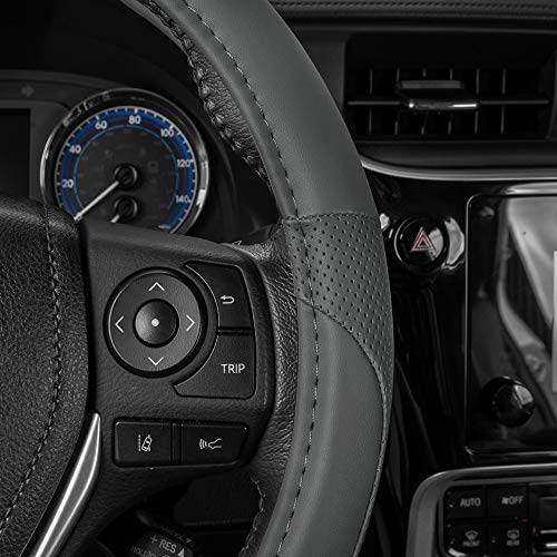 Motor Trend Perforated Microfiber Leather Steering Wheel Cover for Cars Trucks SUVs Vans, Sporty Racing Improved Grip Anti-Fatigue Ergonomic Design, Airbag Compatible - Fits Standard 15" Inch - Gray