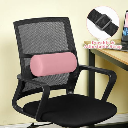 Wenqik 2 Pcs Lumbar Support Pillow Lumbar Roll Lower Pillow Office Seat Cushion with Adjustable Strap and Washable Cover for Travel Gaming Chair Car Seat Pain Relief(Pink) - color: Pink