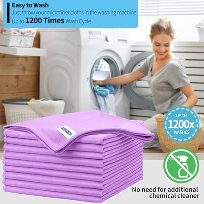 Microfiber Cleaning Cloth - 10 Pack Glasses Cleaning Cloth, 16" x 14" Window Cleaning Rags, Streak Free Lint Free Polishing Cloths Wipes for Eye Glass, Stainless Steel, Windshield, Purple - color: Purple, size: 10 Pk-16" X 14"