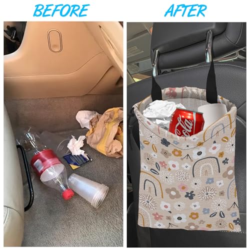 Car Trash Bag Hanging Creative Floral Rainbows Car Trash Can Waterproof Garbage Bag Hanging for Car Back Seat - color: Creative Floral Rainbows