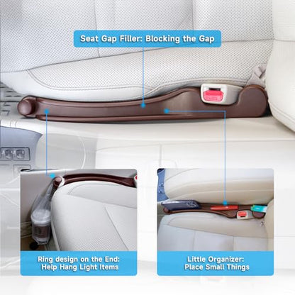 Car Seat Gap Filler 2 Pack Soft Foam Multifunctional Seat Side Gap Filler with Organizer & Hook Function, 3in1 Gap Stopper Universal Fit Car SUV Truck Fill The Gap Between Seat & Console (Deep Brown) - color: Deep Brown, size: Most Cars – Standard