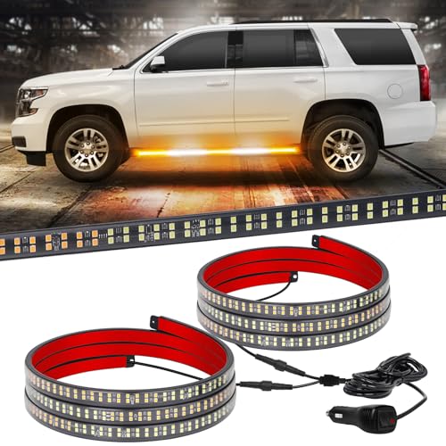 XRIDONSEN 2PCS 60 inch Emergency Truck Strobe Lights Strip 720 LED Running Board Lights Amber White Flashing Warning Hazard Safety Side Step Lights for Trucks Construction Vehicles Pickup SUV Jeep - color: Amber/White