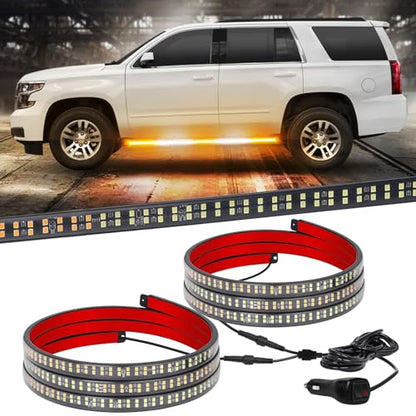 XRIDONSEN 2PCS 60 inch Emergency Truck Strobe Lights Strip 720 LED Running Board Lights Amber White Flashing Warning Hazard Safety Side Step Lights for Trucks Construction Vehicles Pickup SUV Jeep - color: Amber/White