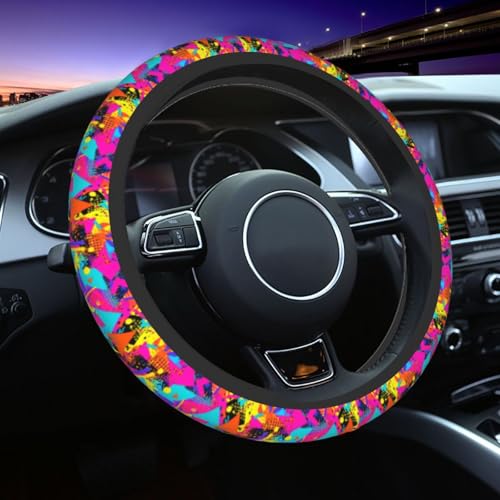 Retro 80s 90s Steering Wheel Covers Non Slip Neoprene Universal 15 Inch Steering Wheel Protector Car Cover for Men Women - color: 80s 90s