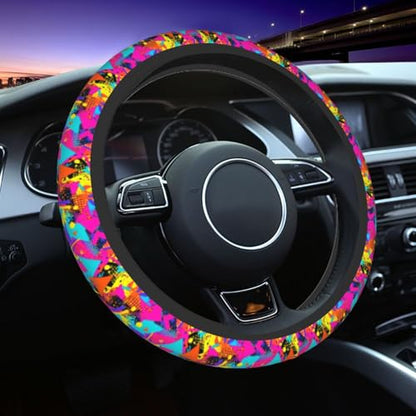 Retro 80s 90s Steering Wheel Covers Non Slip Neoprene Universal 15 Inch Steering Wheel Protector Car Cover for Men Women - color: 80s 90s