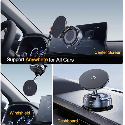 2026 Upgraded for Magsafe Car Mount Charger, 15W Fast Wireless Charging Suction Cup Phone Mount, Magnetic Phone Holder for Dashboard/Windshield, Compatible with iPhone 12-17 & All Phones