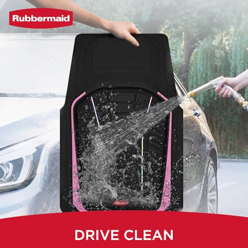 Rubbermaid Car Floor Mats Full Set – Premium All-Weather Car Mat with Brushed Aluminum Inserts, Universal Trim-to-Fit Design, Anti-Slip Backing for Cars, SUVs, Trucks, and Vans - color: Pink