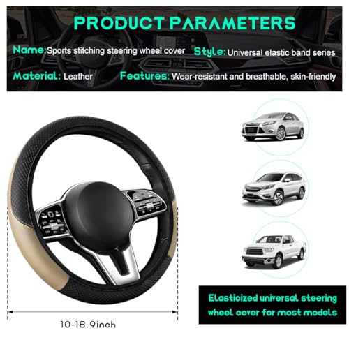 Car Steering Wheel Cover, 15 inch Carbon Fiber Microfiber Leather Elastic Steering Wheel Protector, Breathable Anti-Slip Comfortable Steering Wheel Covers for Most Cars (Beige, AD) - color: Beige, AD