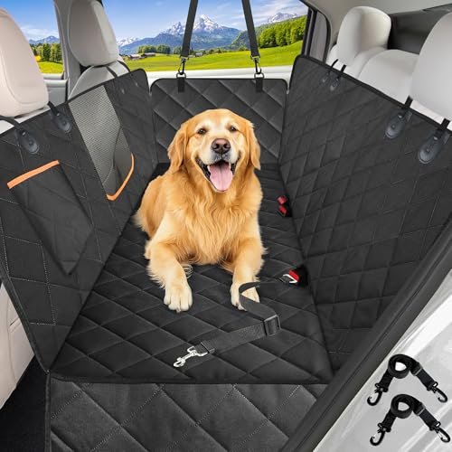 Kytely Dog Car Seat Cover for Back Seat,600D Heavy Duty Dog Hammock for Car with Side Flap,100% Waterproof Pet Backseat Cover, Anti-Scratch Nonslip Pet Seat Protector for Cars Trucks and SUV - color: Black, size: Standard Regular