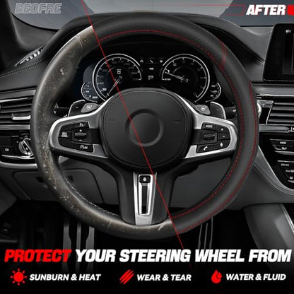Auto Dynasty Steering Wheel Cover, Breathable Microfiber Leather Car Steering Wheel Protector with Hexagon Quilted Non-Slip Grip Pattern, Anti-Slip, [14 1/2 to 15 Inches] Universal Fit Cars Trucks SUV - color: Hexagon Stitched Red A