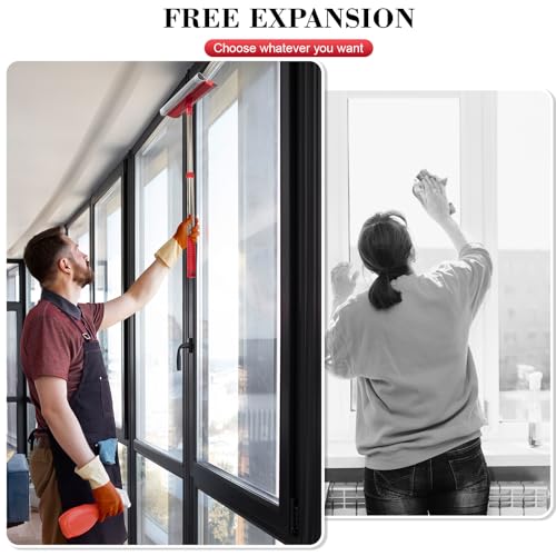 Window Squeegee with 15.7"-27.5" Retractable Stainless Steel Handle, 2-in-1 Windshield Cleaner Tool for Cars, Trucks, Glass Doors, Shower Glass, Outdoor Windows – Window Cleaner (Red)