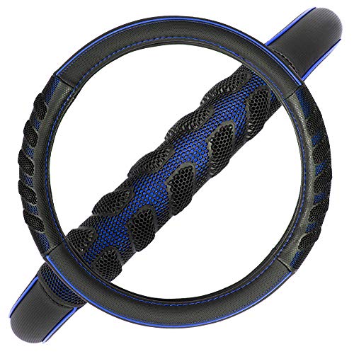 Flying Banner car Steering Wheel Cover Faux Leather Massage Universal fit 3D Honeycomb Hole Anti-Slip Sporty 15 Inches (Blue Black) - color: Blue black