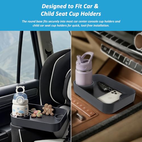 Kids Car Travel Tray Square for Car Snacks Tray, Car Seat Tray with Cup Holders for Stroller Snack Tray Travel Must Haves (Dark Gray) - color: Dark Gray