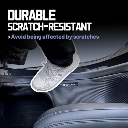 Carbon Fiber Door Sill Protector for Tesla Model Y Juniper 2025-2026 - Front & Rear Entry Guard Scuff Plate Set, 8PCS All-Weather ABS Interior Accessories
