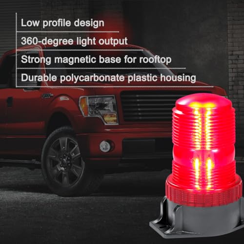 WOWTOU Roof Top Magnetic LED Red Strobe Beacon for Volunteer Firefighter Vehicles Police Cars Fire Trucks Forklift POV, 12V 24V Safety Warning Flasher Emergency Flashing Lights - color: Red