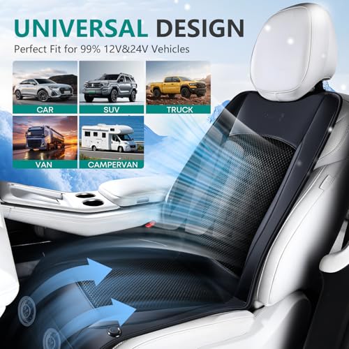 FLORICH Cooling Car Seat Cover Front Seat, 12V-24V Ventilated Seat Cushion, Cooling Car Seat Cushion with 2 Powerful Turbo Fans 3-Speed Adjustable for Summer Driving, Universal Fit for Car SUV Truck - color: Black