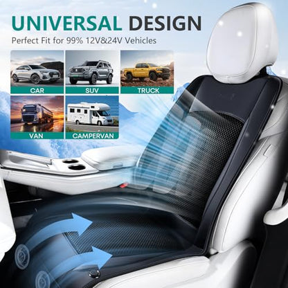 FLORICH Cooling Car Seat Cover Front Seat, 12V-24V Ventilated Seat Cushion, Cooling Car Seat Cushion with 2 Powerful Turbo Fans 3-Speed Adjustable for Summer Driving, Universal Fit for Car SUV Truck - color: Black