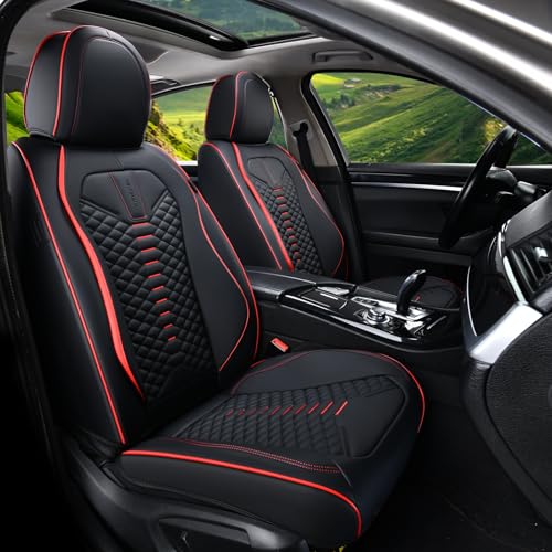 Coverado Seat Covers Full Set, Waterproof Nappa Leather Seat Covers for Cars, 5 Seats Universal Car Seat Protectors, Black Car Seat Covers Car Seat Cushions Fit for Most Cars (Black&Red) - color: Black&Red, size: Fullset
