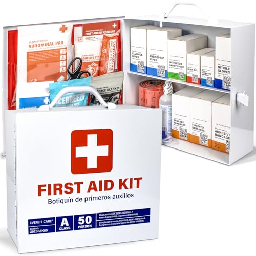 EVERLIT CARE 2-Shelf OSHA-Compliant First Aid Kit, ANSI Class A 50 Person Emergency First Aid Cabinet for Buiness, Job Site, Industrial Manufacturing Facility, Restaurant, and Kitchen