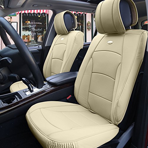 FH Group Ultra Comfort Highest Grade Faux Leather Full Set Cushion Pads Car Seat Covers for Front and Rear- Fit Most Car, Truck, SUV, or Van (Solid Beige) - color: Solid Beige, style: Full Set